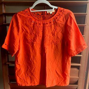 Orange Embroidered Short-Sleeve Blouse - XS
